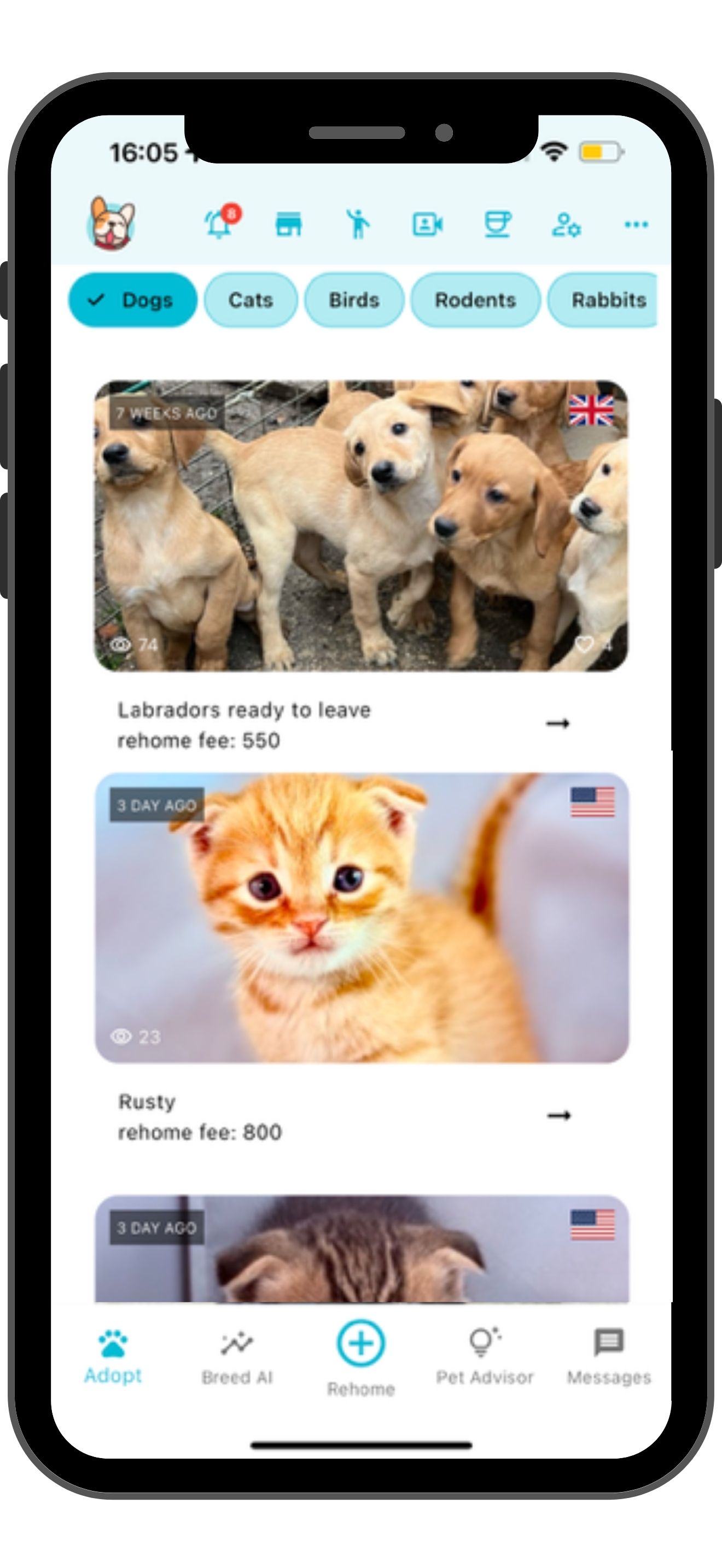 Sell pets online app screenshot